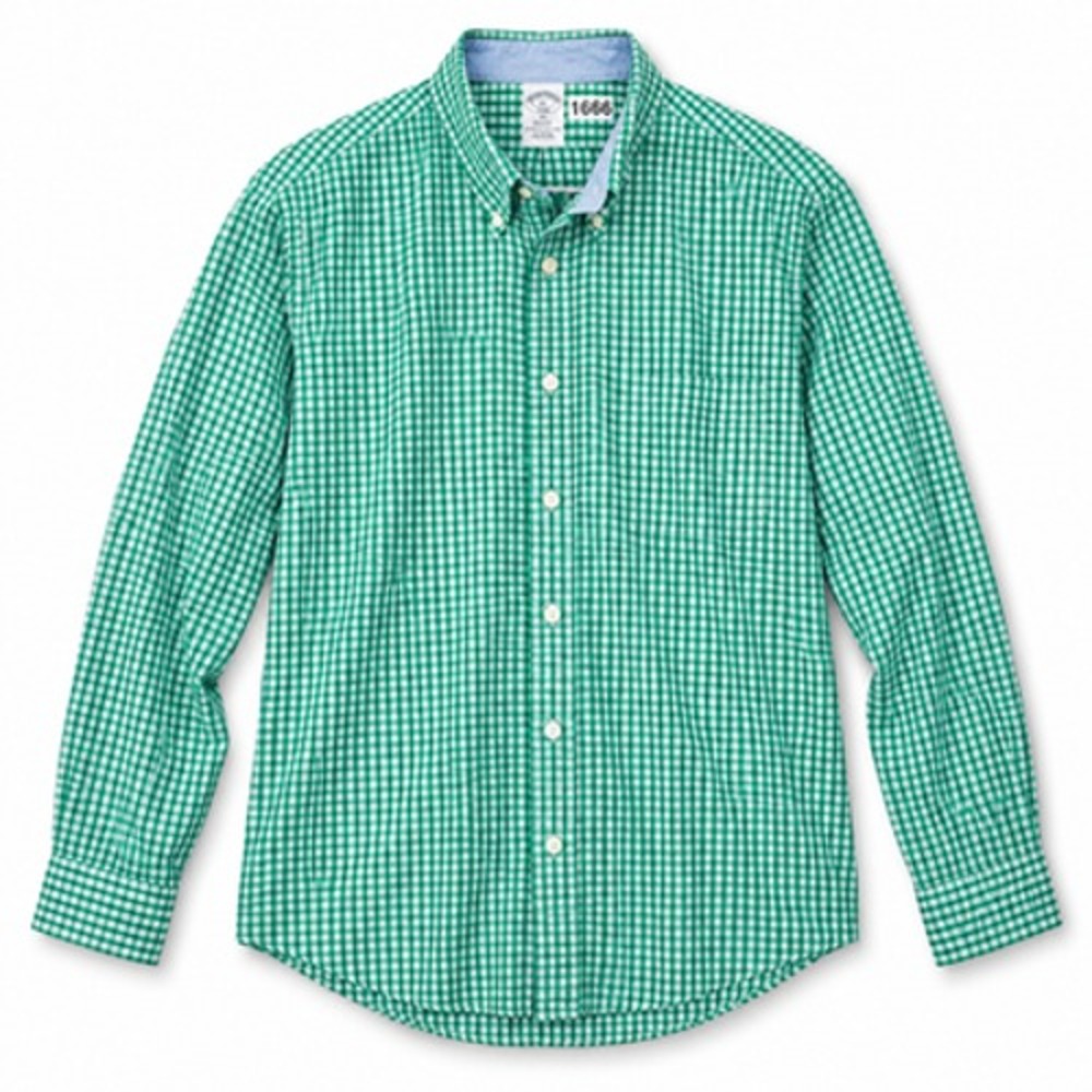 Brooks Brothers Regent Shirt Mens XL Green White Gingham Cotton Button Down